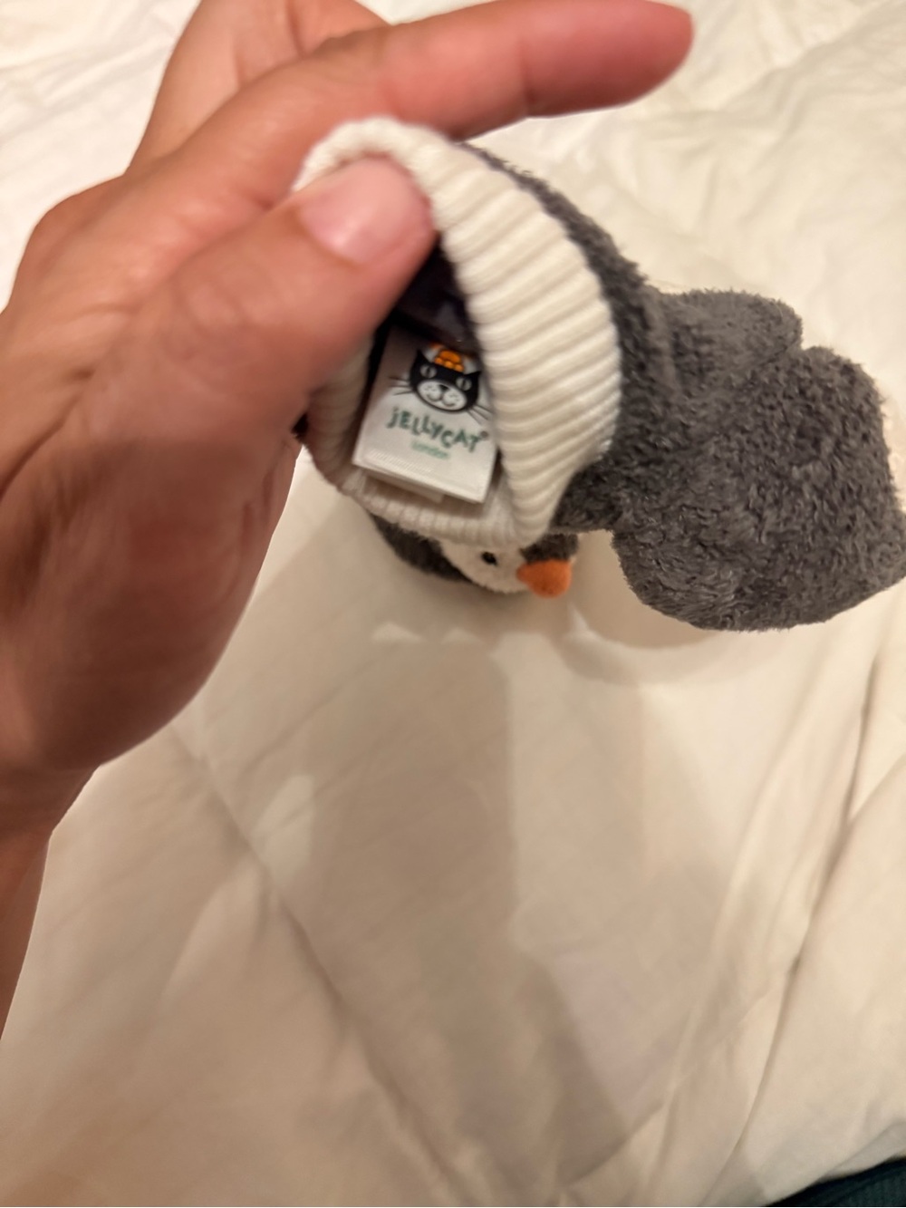 Jellycat Grey Penguin Plush Baby Sock with Cream Cuff